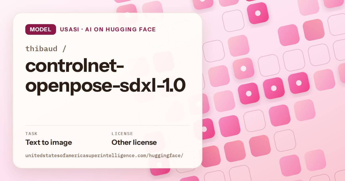 Generated rose rounded-tile grid artwork for the model thibaud/controlnet-openpose-sdxl-1.0, labeled USASI · AI on Hugging Face, with Task: Text to image · License: Other license.