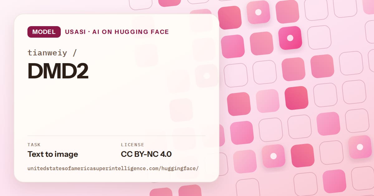 Generated rose rounded-tile grid artwork for the model tianweiy/DMD2, labeled USASI · AI on Hugging Face, with Task: Text to image · License: CC BY-NC 4.0.