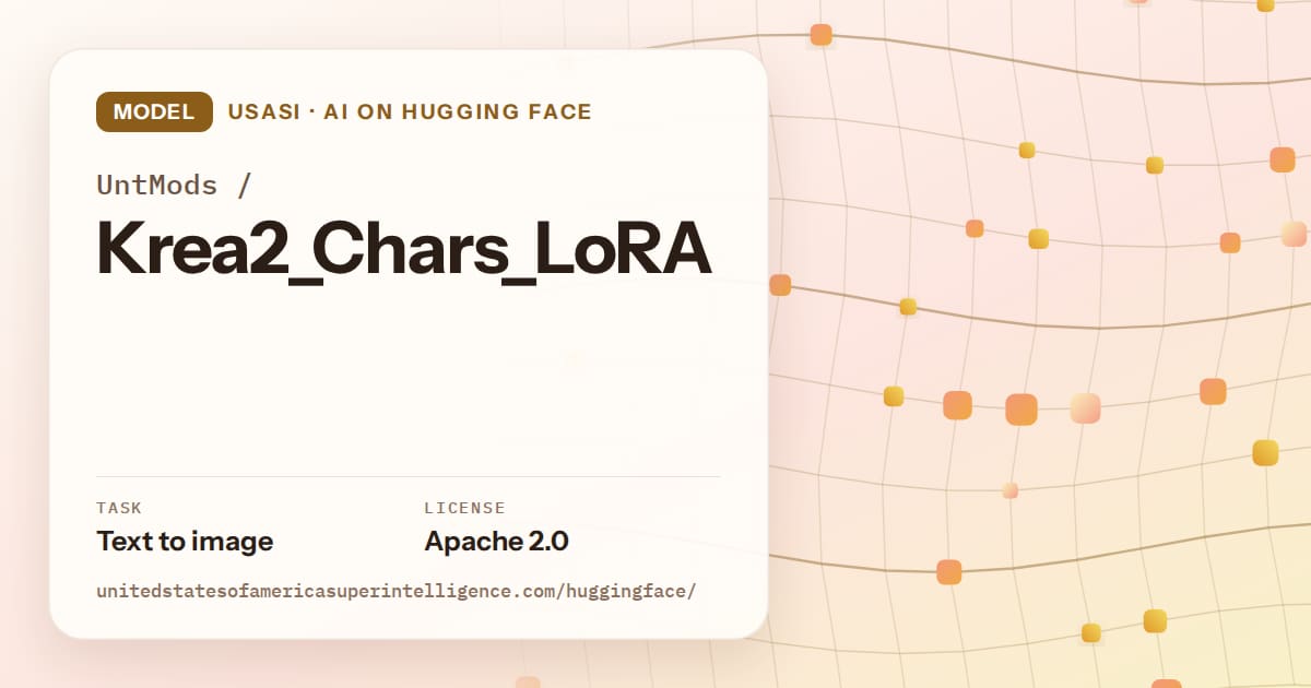 Generated amber wave-lattice artwork for the model UntMods/Krea2_Chars_LoRA, labeled USASI · AI on Hugging Face, with Task: Text to image · License: Apache 2.0.