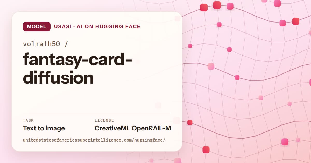 Generated rose wave-lattice artwork for the model volrath50/fantasy-card-diffusion, labeled USASI · AI on Hugging Face, with Task: Text to image · License: CreativeML OpenRAIL-M.