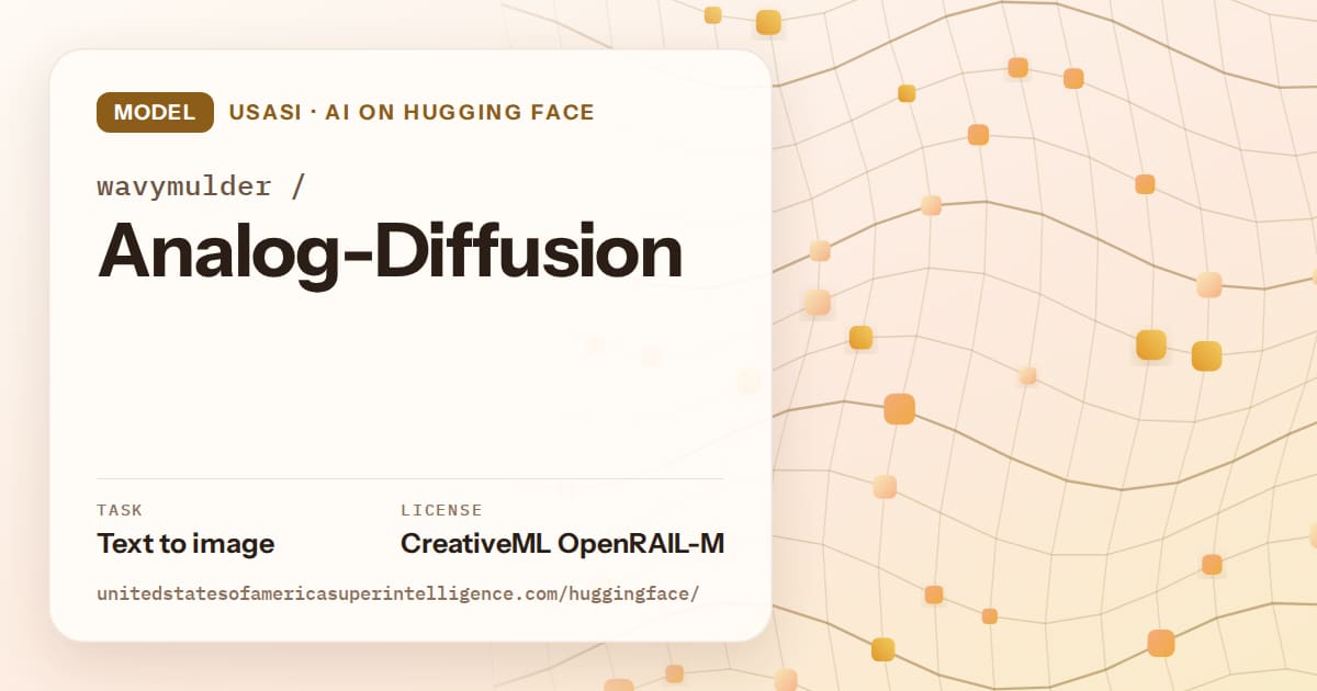 Generated amber wave-lattice artwork for the model wavymulder/Analog-Diffusion, labeled USASI · AI on Hugging Face, with Task: Text to image · License: CreativeML OpenRAIL-M.