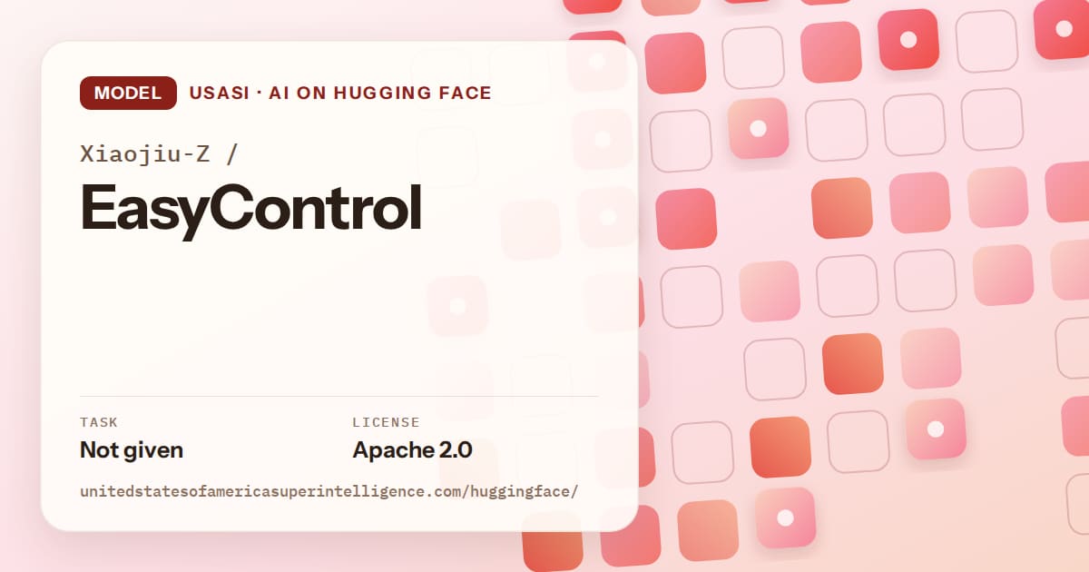 Generated coral rounded-tile grid artwork for the model Xiaojiu-Z/EasyControl, labeled USASI · AI on Hugging Face, with Task: Not given · License: Apache 2.0.