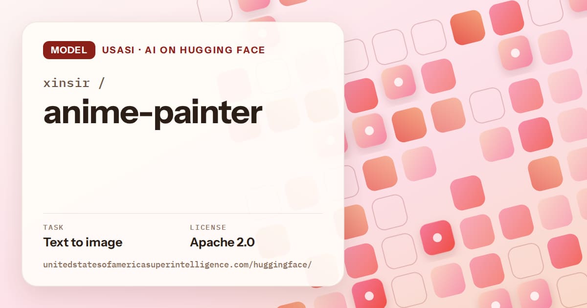 Generated coral rounded-tile grid artwork for the model xinsir/anime-painter, labeled USASI · AI on Hugging Face, with Task: Text to image · License: Apache 2.0.