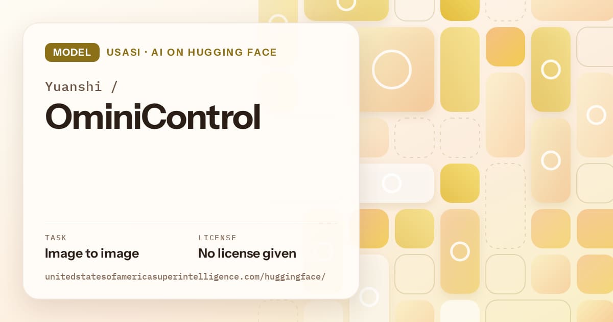 Generated gold tile-mosaic artwork for the model Yuanshi/OminiControl, labeled USASI · AI on Hugging Face, with Task: Image to image · License: No license given.