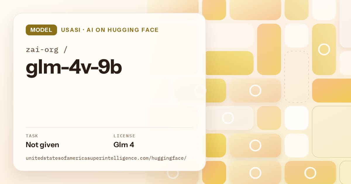 Generated gold tile-mosaic artwork for the model zai-org/glm-4v-9b, labeled USASI · AI on Hugging Face, with Task: Not given · License: Glm 4.