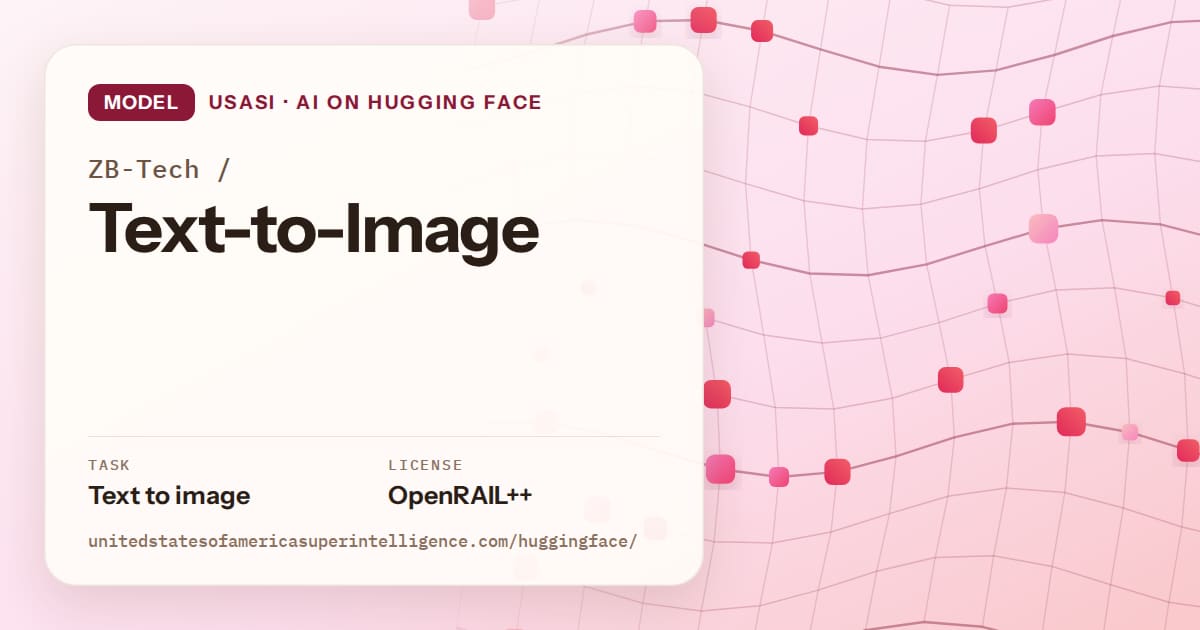 Generated rose wave-lattice artwork for the model ZB-Tech/Text-to-Image, labeled USASI · AI on Hugging Face, with Task: Text to image · License: OpenRAIL++.